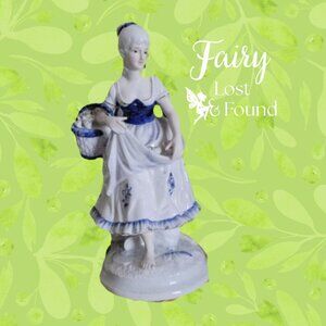 Vintage Porcelain Woman Figurine Delft Blue